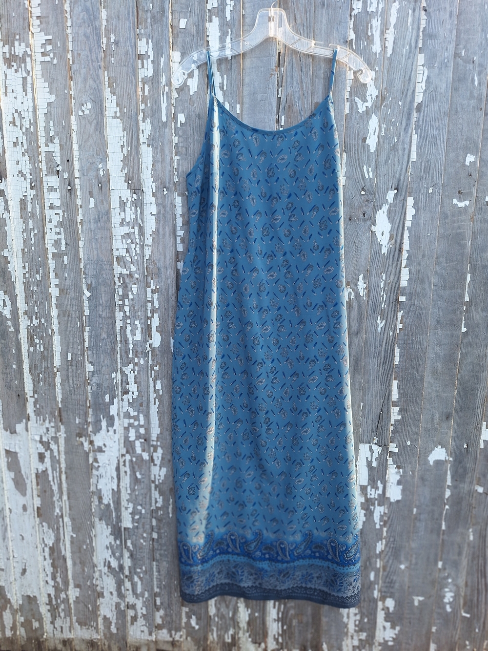 Vintage California Concepts Blue Printed Maxi Slip Dress with Border Detail